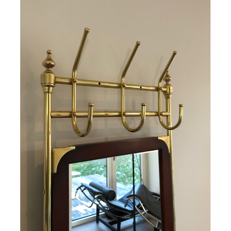 Vintage coat rack in mahogany brass and cast iron, France 1900
