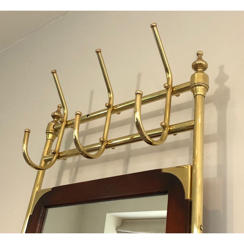 Vintage coat rack in mahogany brass and cast iron, France 1900