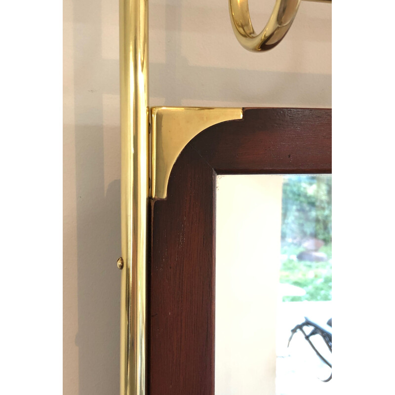 Vintage coat rack in mahogany brass and cast iron, France 1900