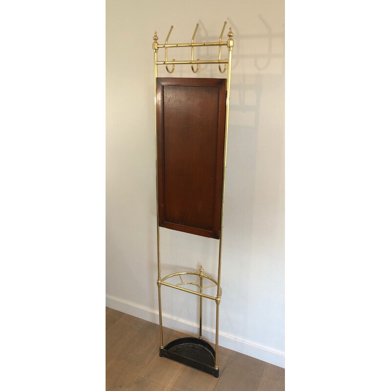 Vintage coat rack in mahogany brass and cast iron, France 1900