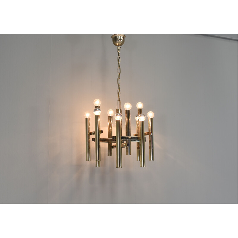 Vintage brass pendant lamp by Gaetano Sciolari, Italy 1970s