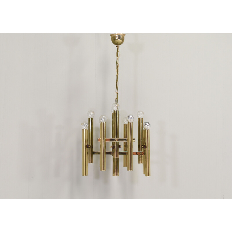 Vintage brass pendant lamp by Gaetano Sciolari, Italy 1970s