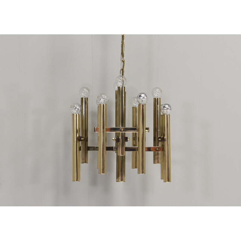 Vintage brass pendant lamp by Gaetano Sciolari, Italy 1970s