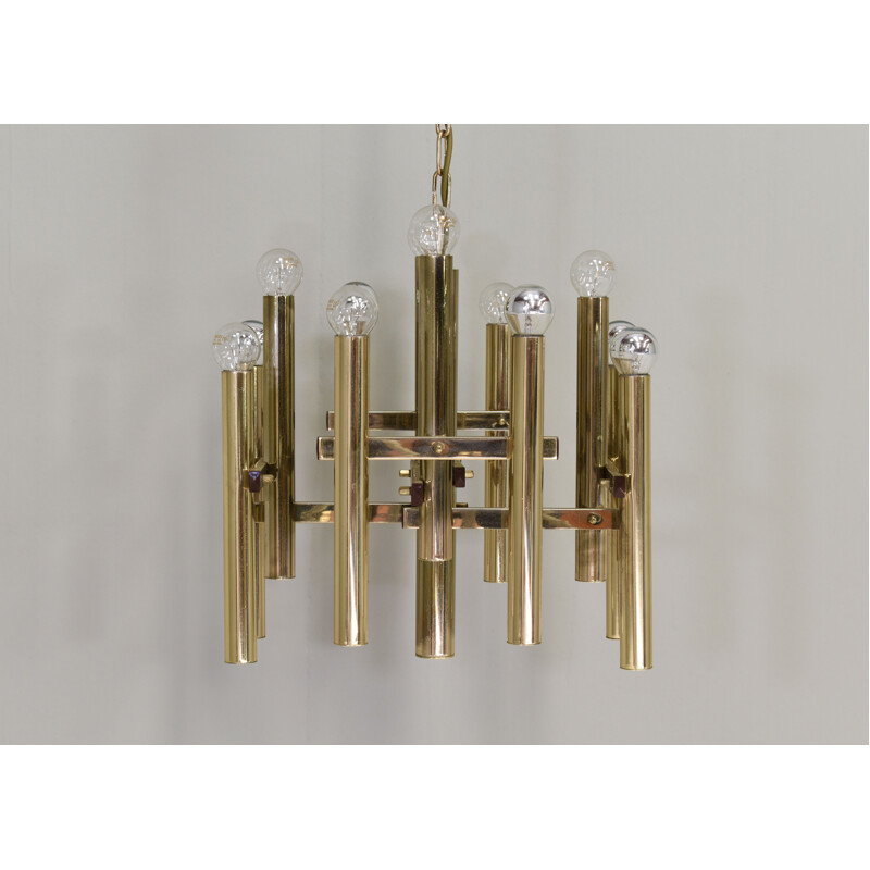 Vintage brass pendant lamp by Gaetano Sciolari, Italy 1970s