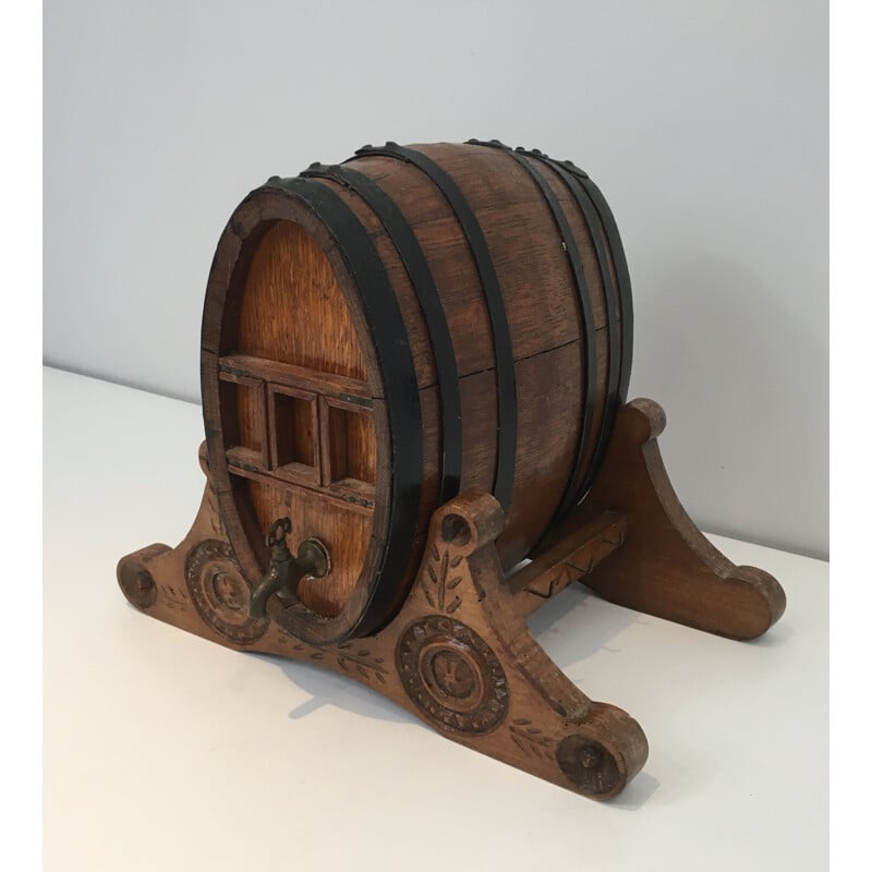 Décanteur à vin vintage en forme de tonneau en laiton, France 1900