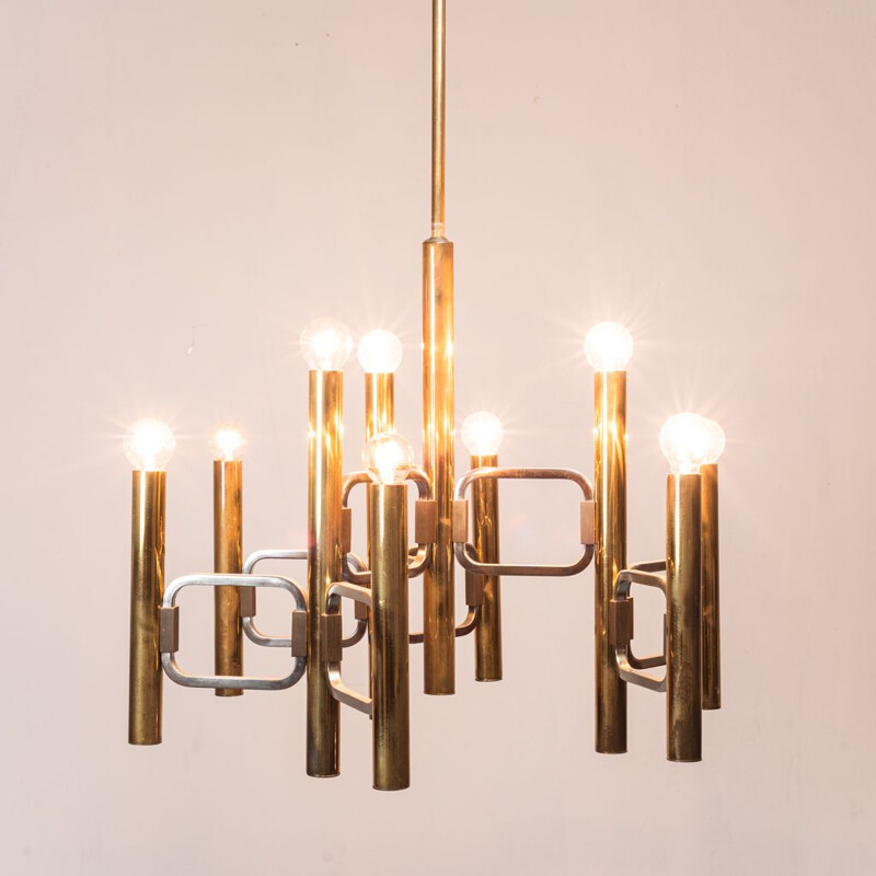 Vintage two-tone chandelier by Gaetano Sciolari, 1970s