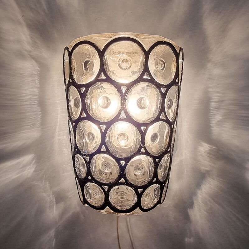 Vintage glass wall lamp with rings from Limburg, Germany 1960s