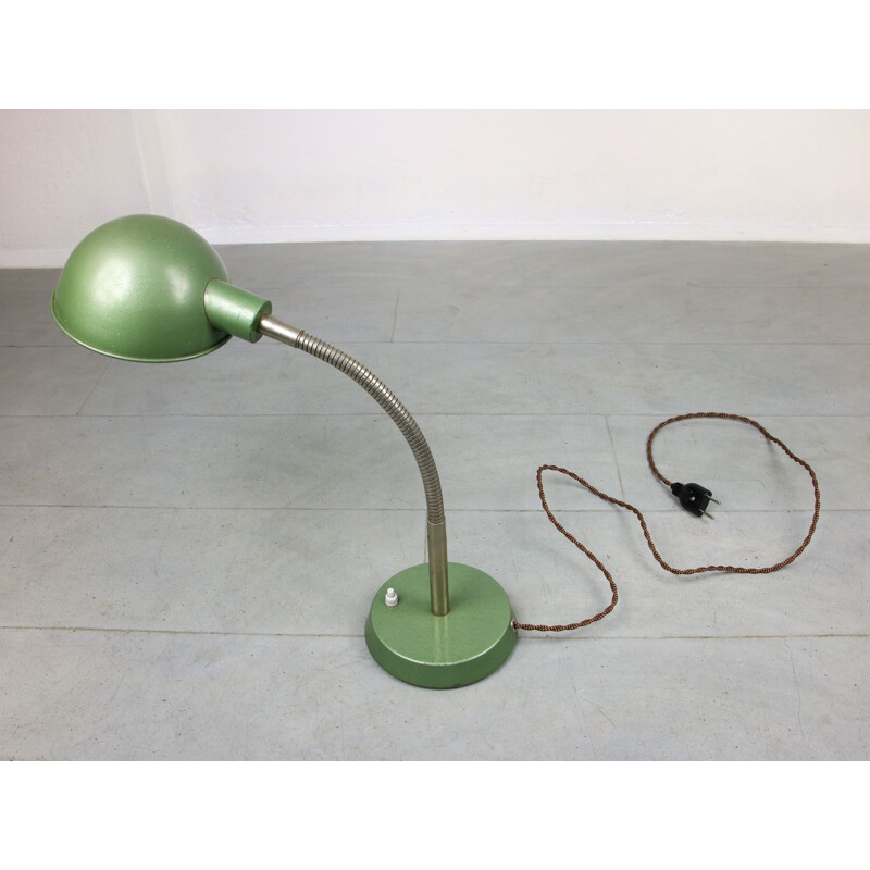 Grüne Vintage-Tischlampe mit Schwanenhals