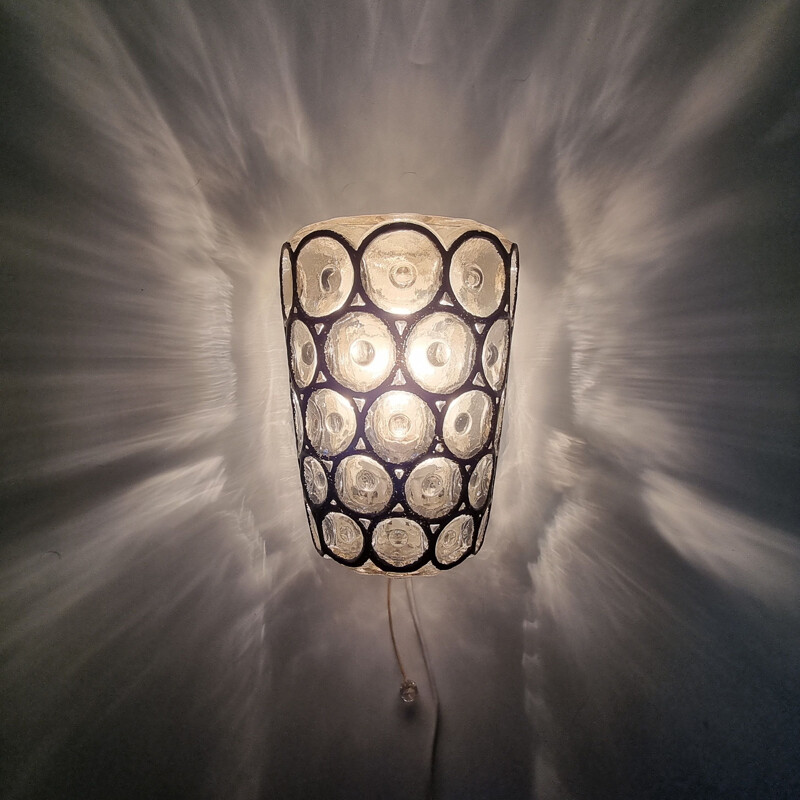 Vintage glass wall lamp with rings from Limburg, Germany 1960s