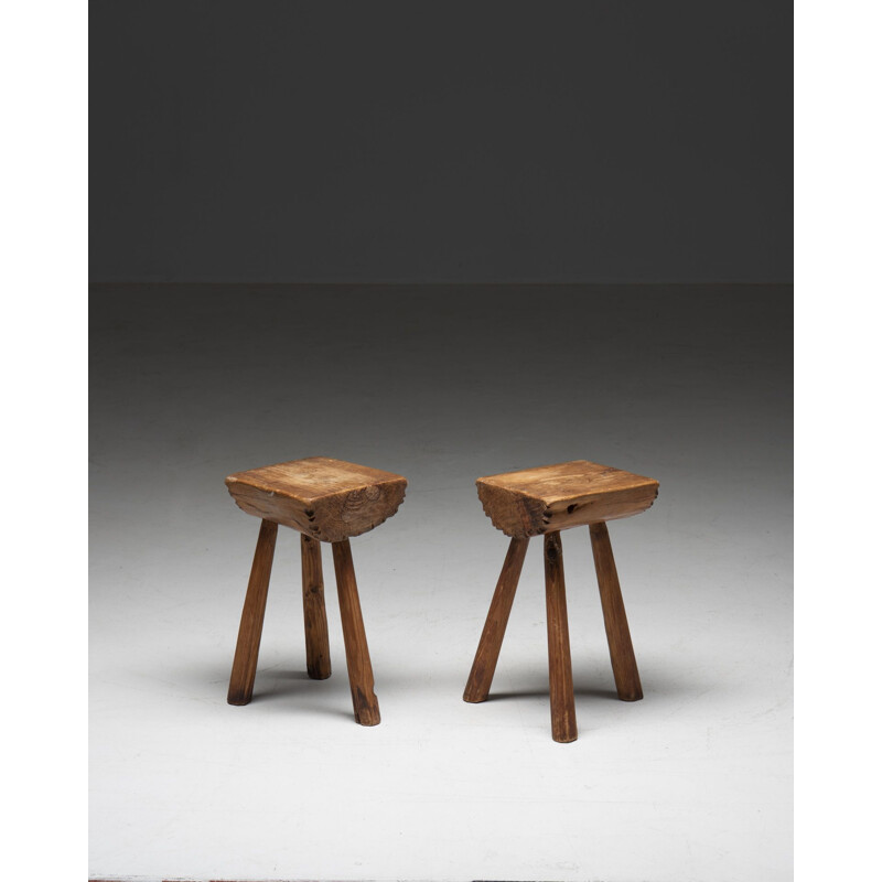 Pair of vintage brutalist stools, France 1960s