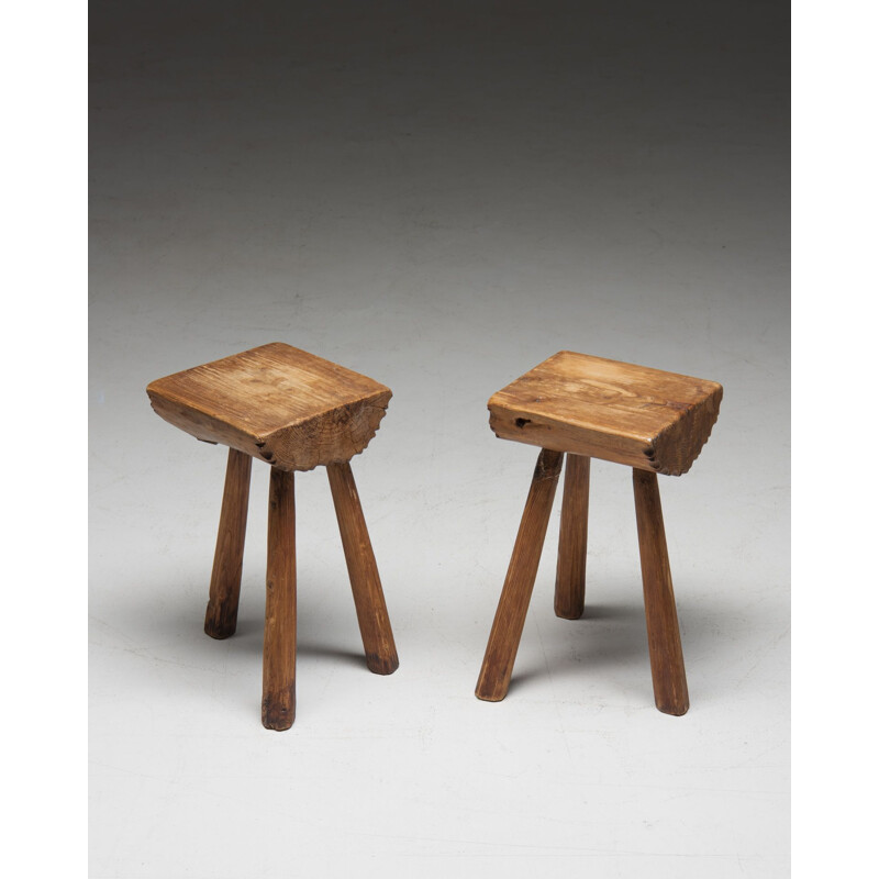 Pair of vintage brutalist stools, France 1960s