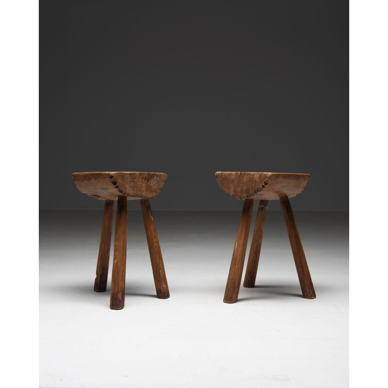 Pair of vintage brutalist stools, France 1960s