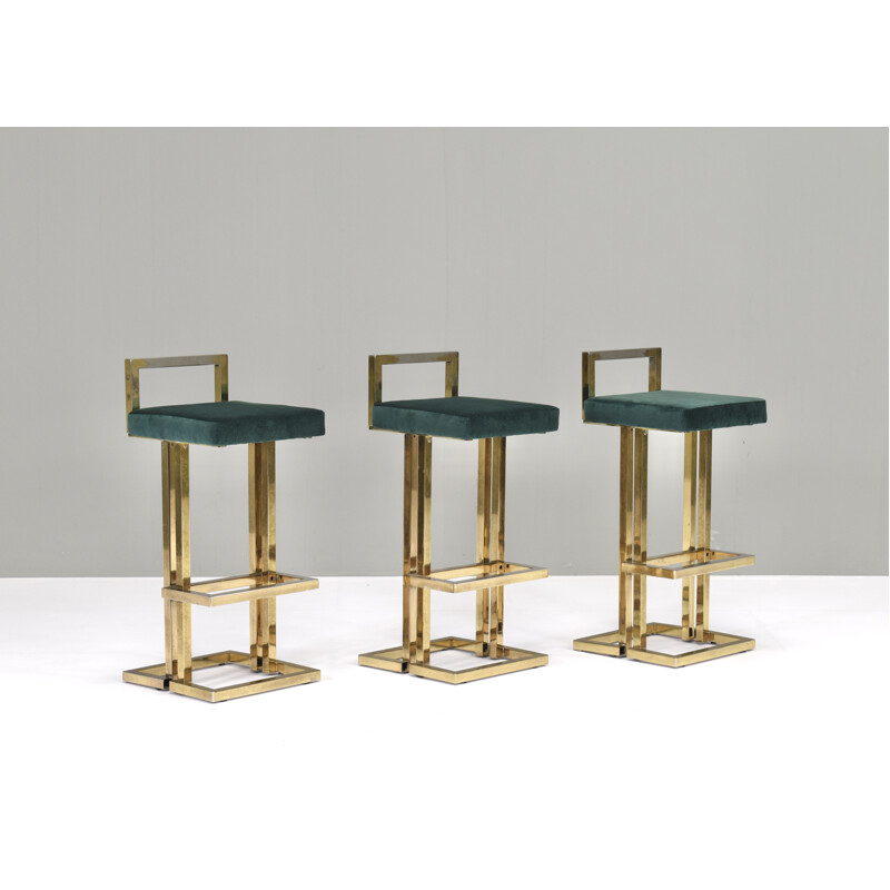 Set of three vintage brass stools by Jansen, France 1970