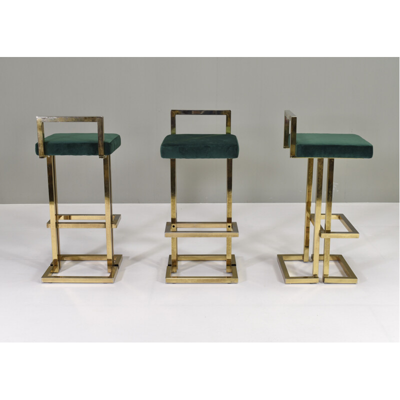 Set of three vintage brass stools by Jansen, France 1970