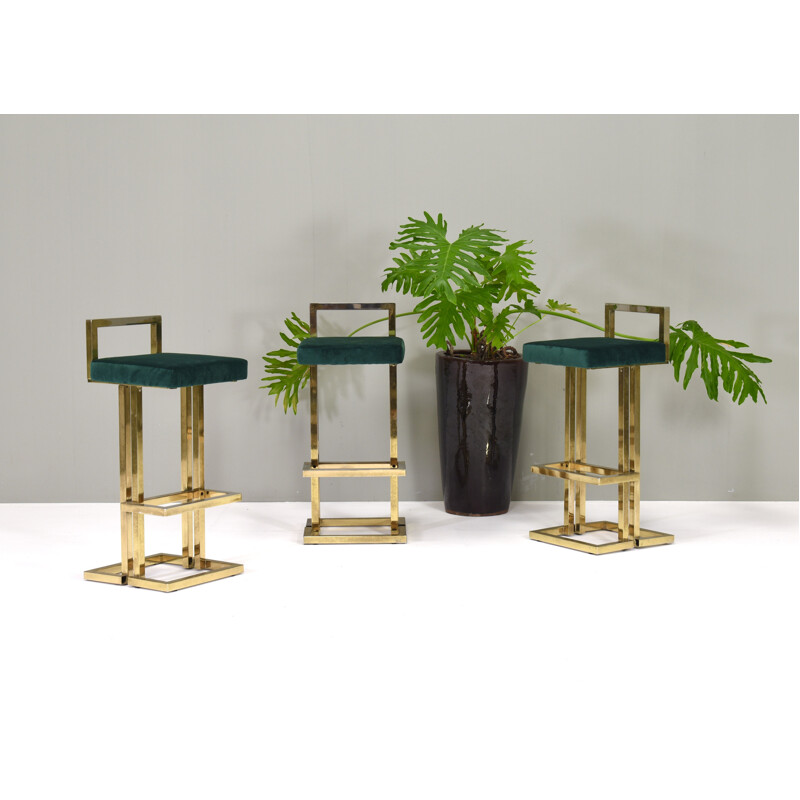 Set of three vintage brass stools by Jansen, France 1970