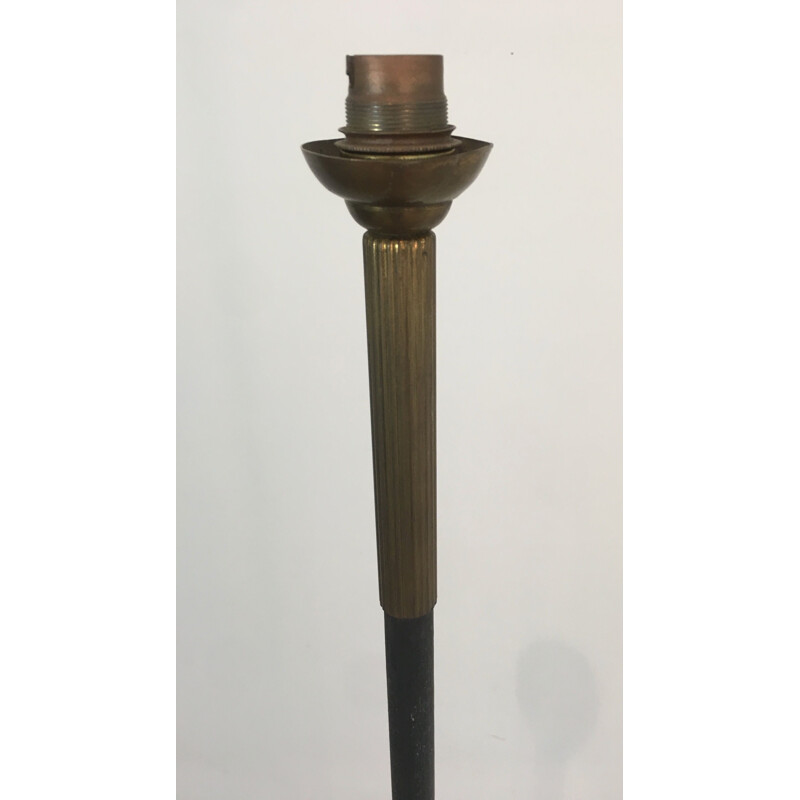 Vintage floor lamp in black lacquered metal and brass, France 1950