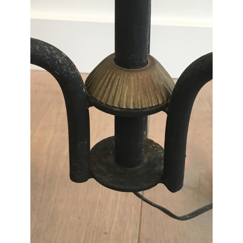 Vintage floor lamp in black lacquered metal and brass, France 1950