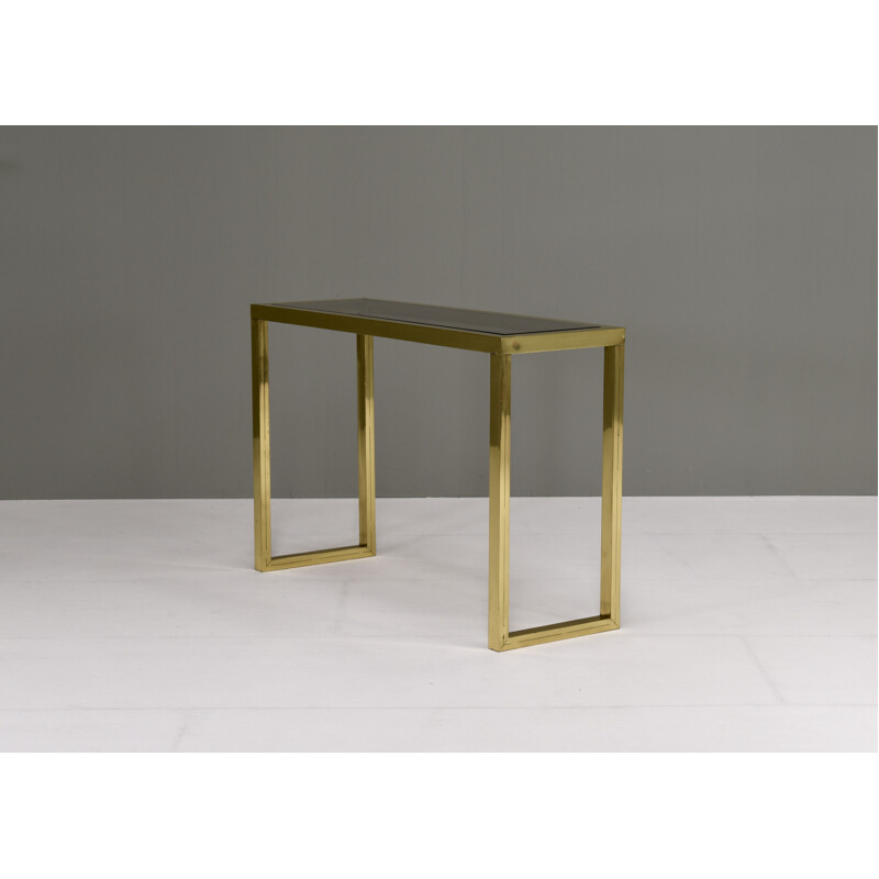 Table console vintage en laiton et verre par Nanda Vigo, Italie 1970