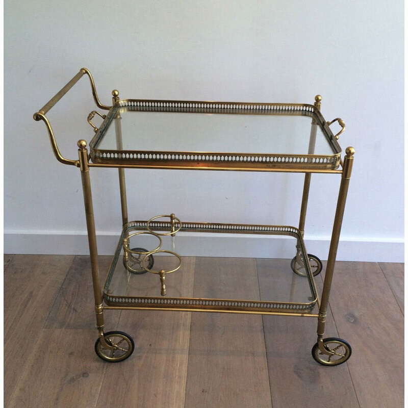 Vintage brass cart with removable trays, France 1940