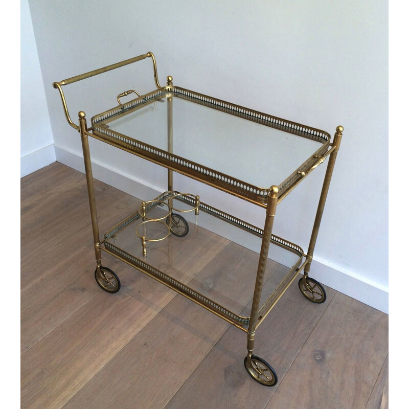 Vintage brass cart with removable trays, France 1940