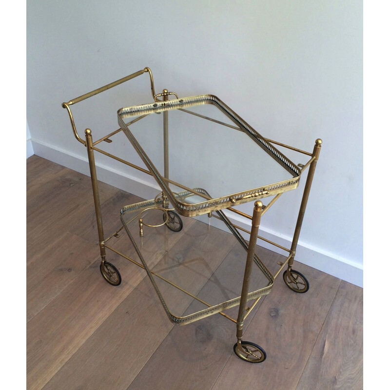 Vintage brass cart with removable trays, France 1940