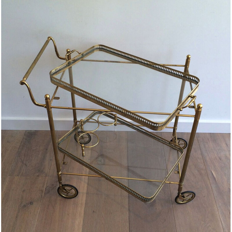 Vintage brass cart with removable trays, France 1940