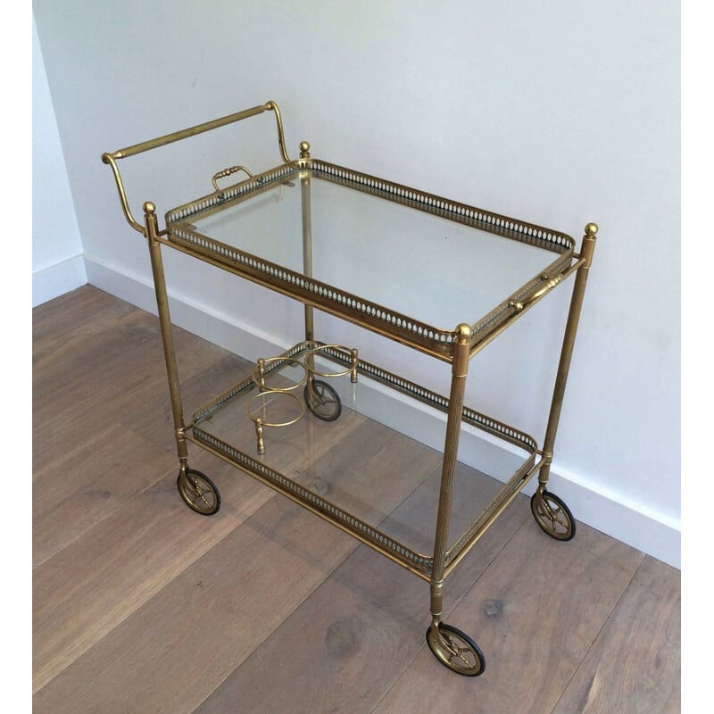 Vintage brass cart with removable trays, France 1940