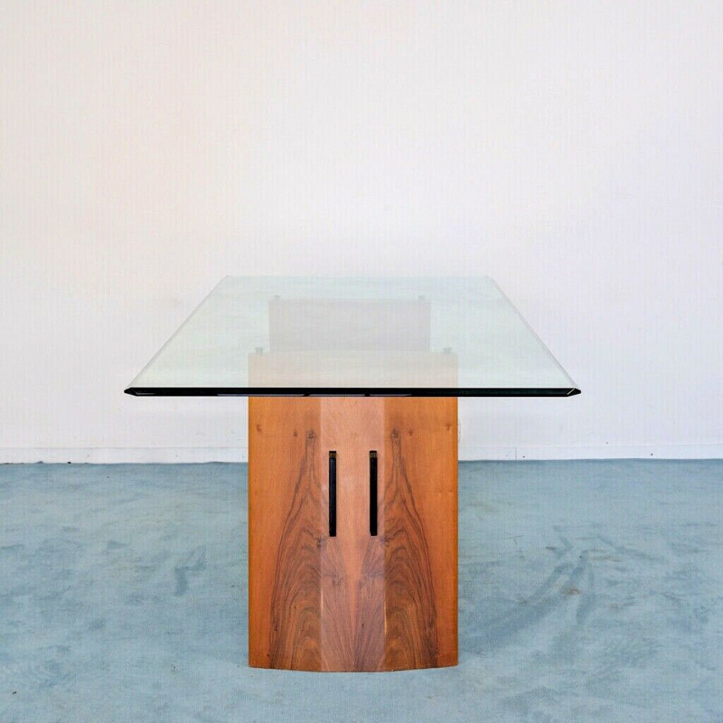 Vintage dining table in glass and wood, 1980s