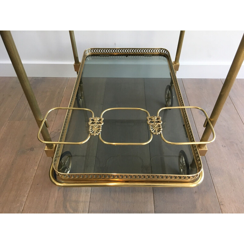 Vintage brass and glass trolley by Maison Jansen, France 1940