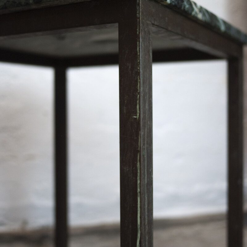 Pair of vintage brass and green marble square side tables, 1980s