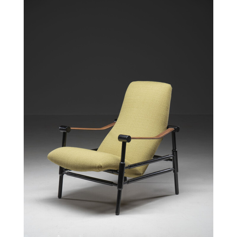 Fauteuil Italien vintage en bois et tissu, 1950