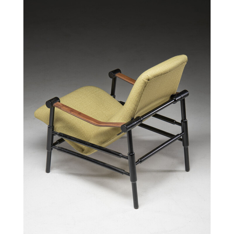 Vintage Italian armchair in wood and fabric, 1950