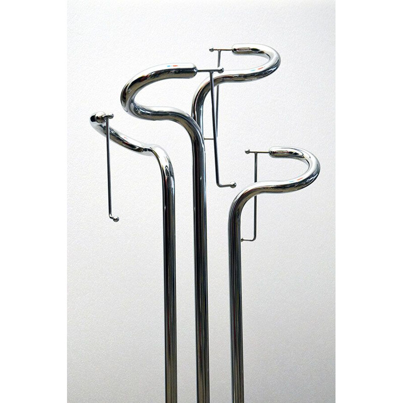 Vintage sculpture coat rack in chromed steel, Italy 1970