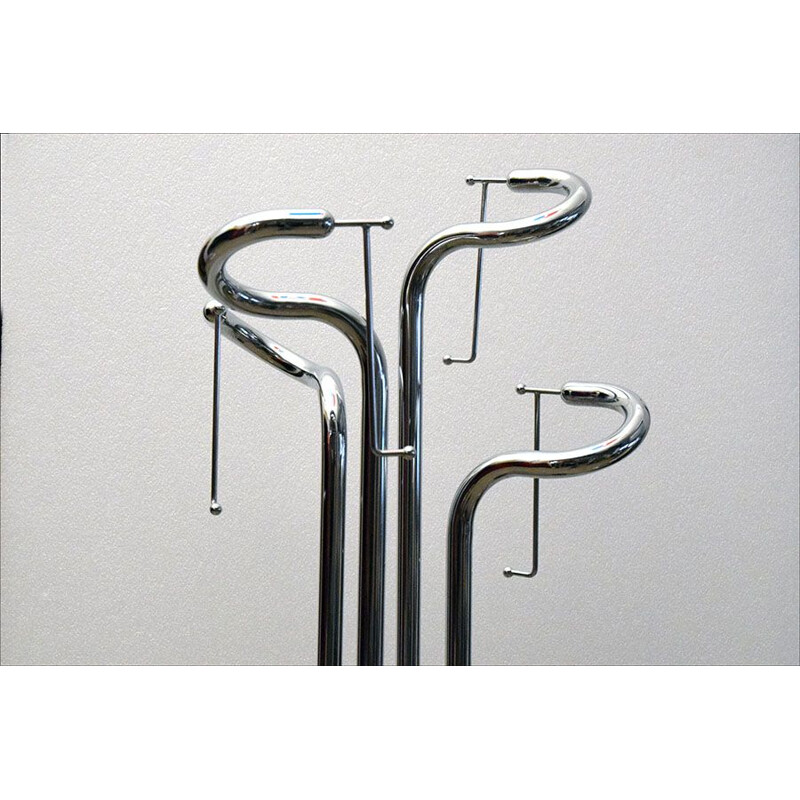 Vintage-Skulptur-Garderobenständer aus verchromtem Stahl, Italien 1970