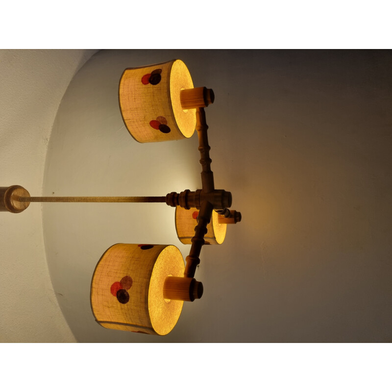 Lampadario vintage a 3 luci in pino e vetro di Temde Leuchten