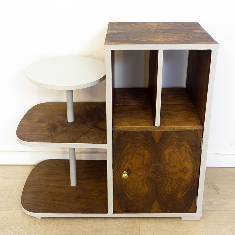 Art Deco vintage walnut side table, Spain 1940s