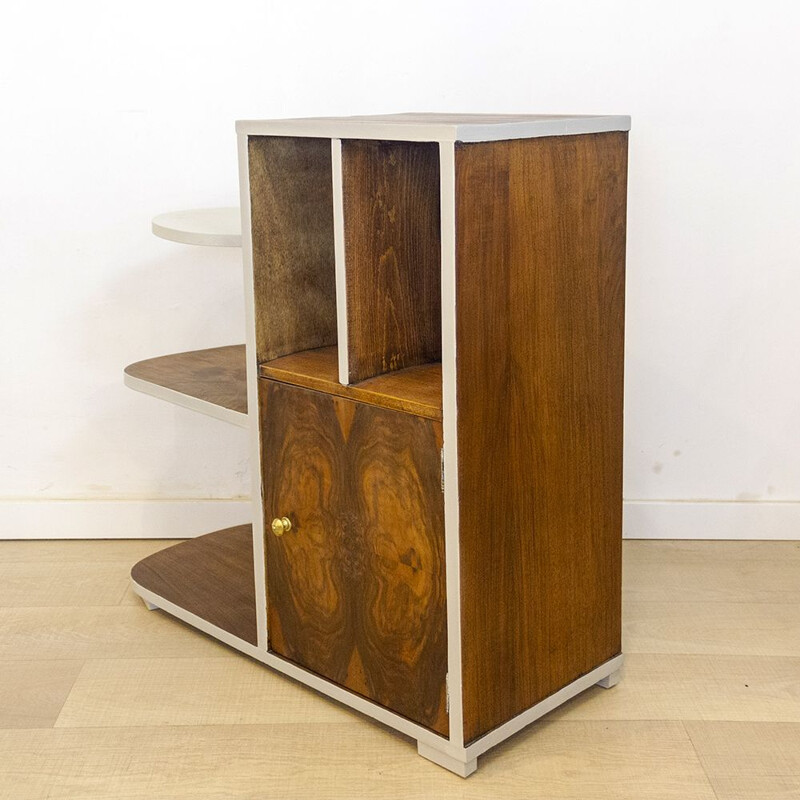 Art Deco vintage walnut side table, Spain 1940s