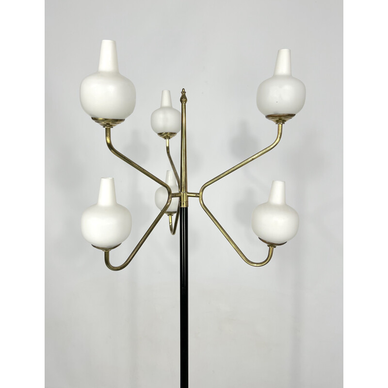 Mid-century 6 lights Stilnovo brass floor lamp, 1950s