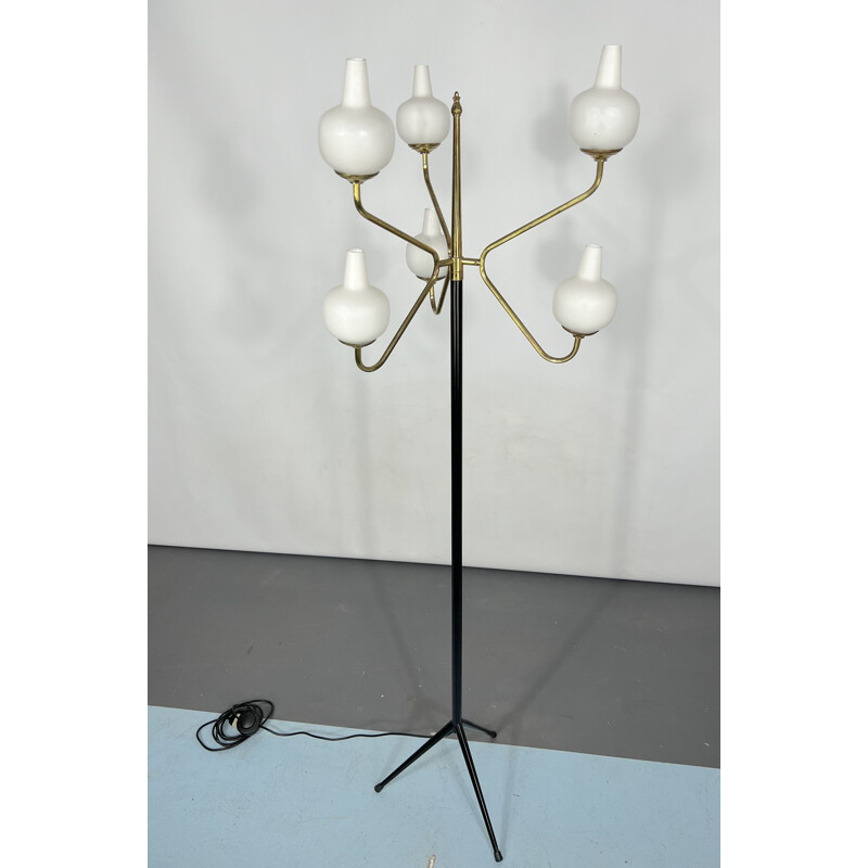 Mid-century 6 lights Stilnovo brass floor lamp, 1950s