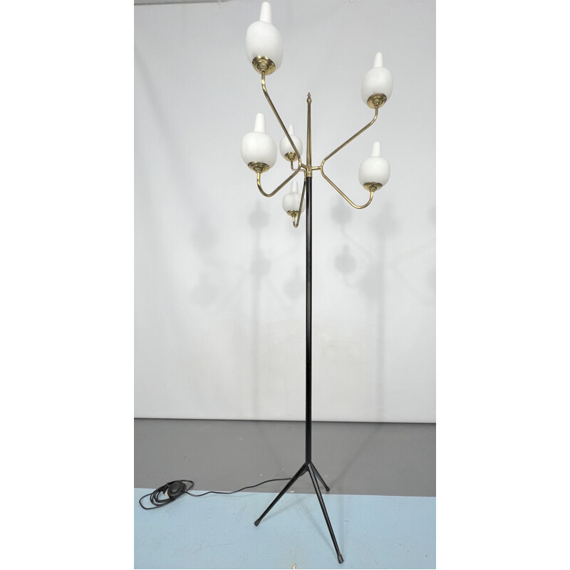 Mid-century 6 lights Stilnovo brass floor lamp, 1950s