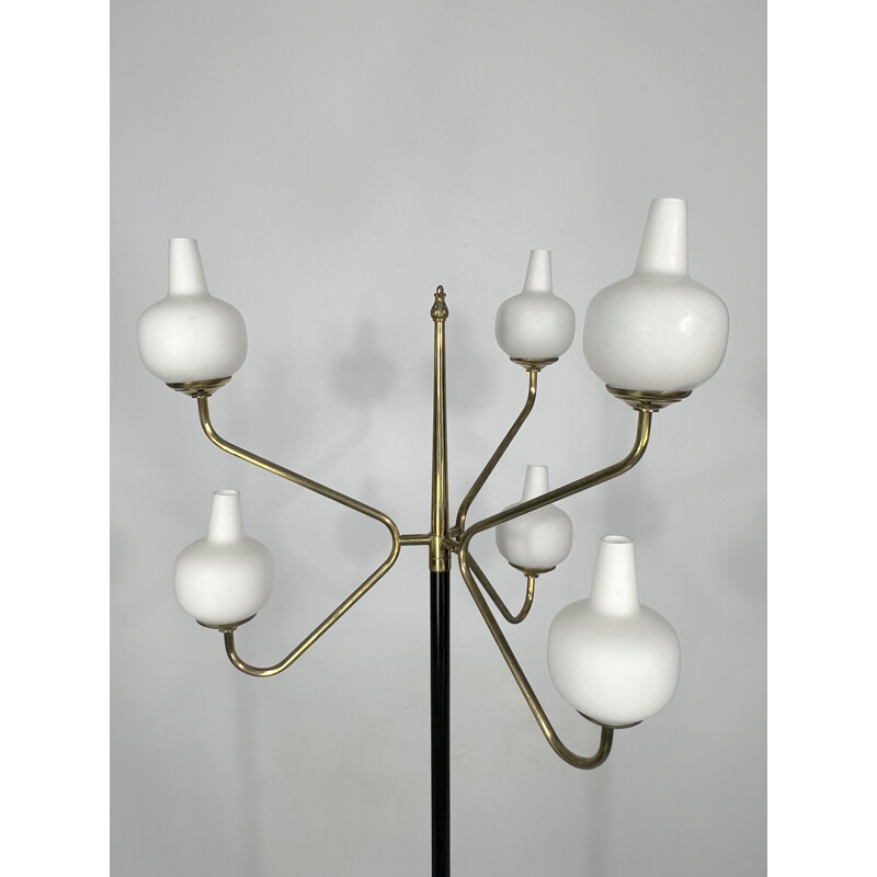 Mid-century 6 lights Stilnovo brass floor lamp, 1950s