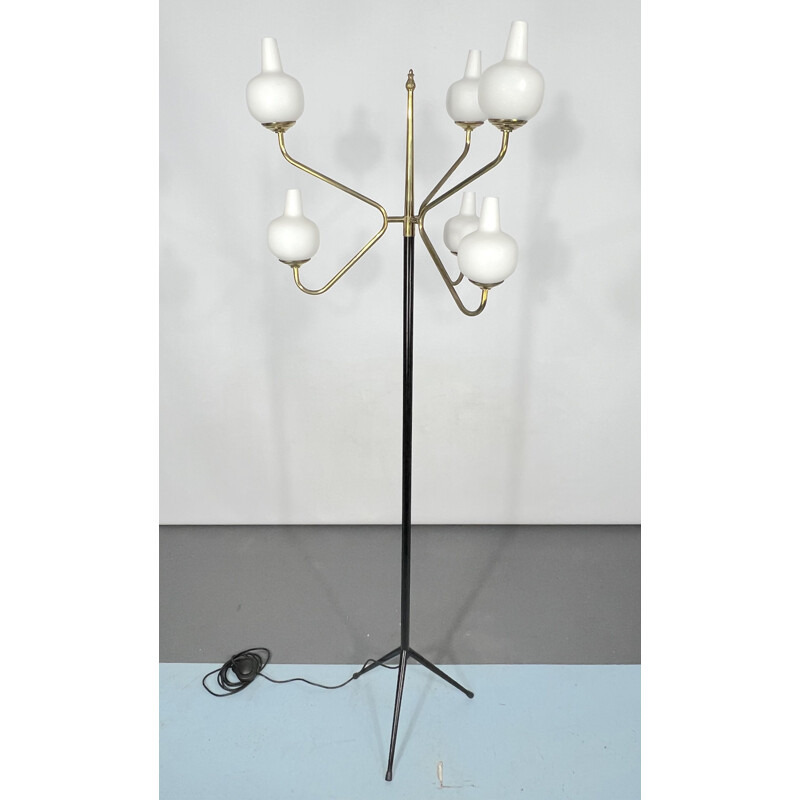 Mid-century 6 lights Stilnovo brass floor lamp, 1950s