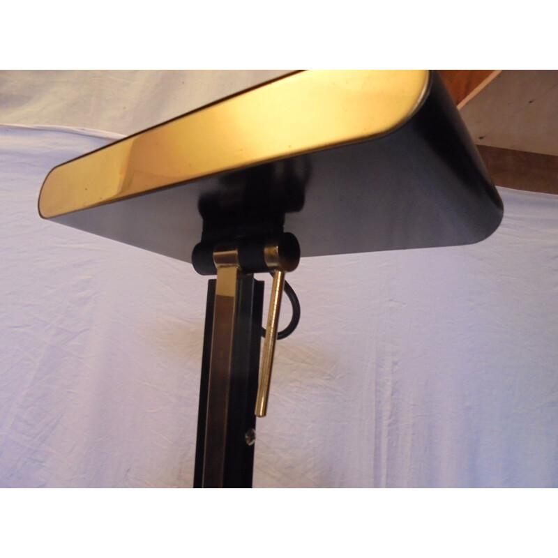 Vintage black lacquered metal halogen floor lamp, 1970