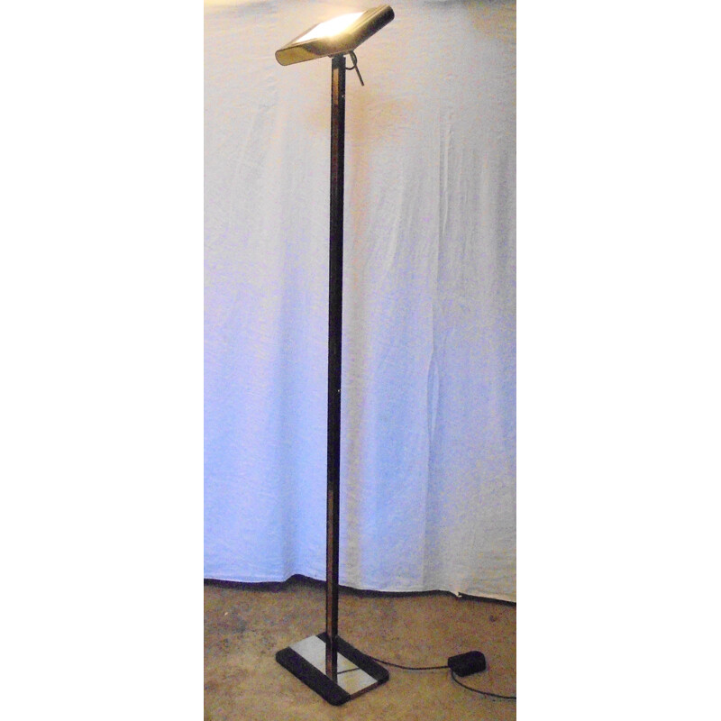 Vintage black lacquered metal halogen floor lamp, 1970