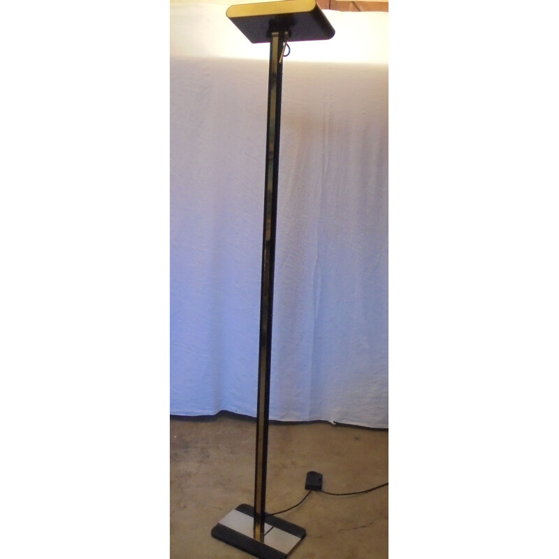 Vintage black lacquered metal halogen floor lamp, 1970