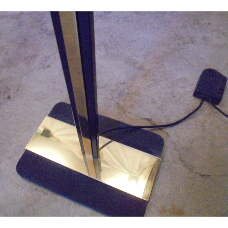 Vintage black lacquered metal halogen floor lamp, 1970
