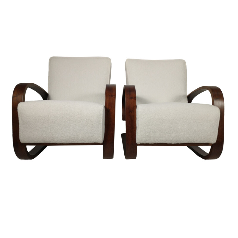 Pair of vintage cantilever boucle armchairs by Miroslav Navrátil for Up Závody, 1940s