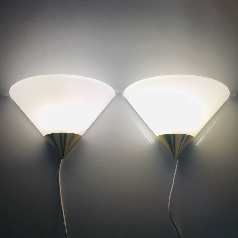 Pair of vintage opal glass sconces from Limburg, Germany 1970
