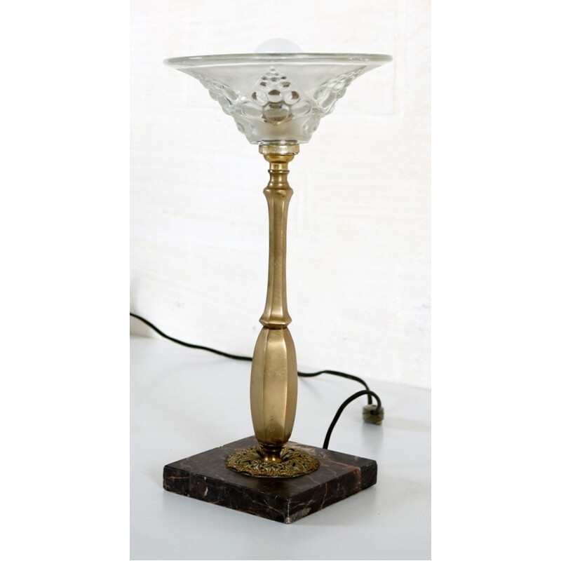 Lampe en cuivre et verre avec base en marbre - 1930