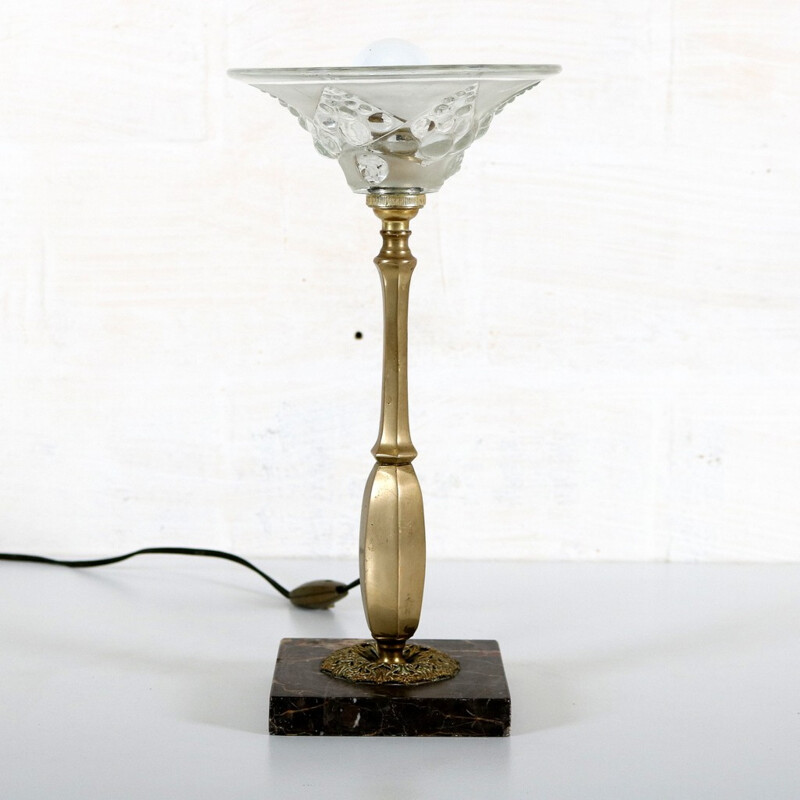 Lampe en cuivre et verre avec base en marbre - 1930
